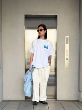 「UNION（UNION TOKYO）（ユニオン）のUNION TOKYO GRAMERCY SS SHIRT ユニオントーキョー ショートスリーブシャツ（シャツ/ブラウス、ブルー系）」を使った、 UNION TOKYO さん（メンズ・183cm）の夏コーディネート