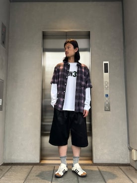 「UNION（UNION TOKYO）（ユニオン）のUNION TOKYO DEANE SS SHIRT ユニオントーキョー シャツ（シャツ/ブラウス、パープル系）」を使った、 UNION TOKYO さん（メンズ・183cm）の夏コーディネート