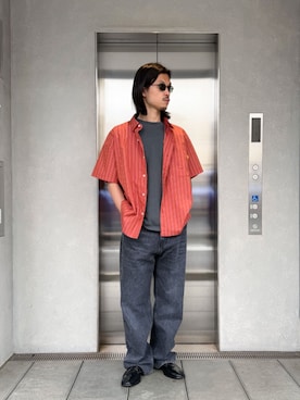 「UNION（UNION TOKYO）（ユニオン）のUNION TOKYO GRAMERCY SS SHIRT ユニオントーキョー ショートスリーブシャツ（シャツ/ブラウス、ブラウン系）」を使った、 UNION TOKYO さん（メンズ・183cm）の夏コーディネート