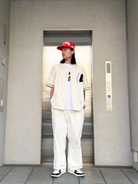 「UNION（UNION TOKYO）（ユニオン）のUNION TOKYO MARKHAM SHIRT ユニオントーキョー シャツ（シャツ/ブラウス、ホワイト系）」を使った、 UNION TOKYO さん（メンズ・183cm）の夏コーディネート