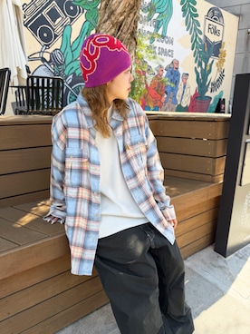 「UNION（UNION TOKYO）（ユニオン）のUNION TOKYO EXPO LS SHIRT ユニオントーキョー チェックシャツ（シャツ/ブラウス、ブルー系）」を使った、 UNION TOKYO さん（メンズ・175cm）の春コーディネート