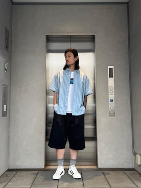 「UNION（UNION TOKYO）（ユニオン）のUNION TOKYO GRAMERCY SS SHIRT ユニオントーキョー ショートスリーブシャツ（シャツ/ブラウス、ブルー系）」を使った、 UNION TOKYO さん（メンズ・183cm）の夏コーディネート
