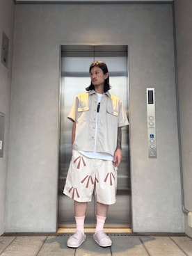 「UNION（UNION TOKYO）（ユニオン）のUNION TOKYO  ITALICS TEE  ユニオントーキョー Tシャツ（Tシャツ/カットソー、ホワイト系）」を使った、 UNION TOKYO さん（メンズ・183cm）の夏コーディネート