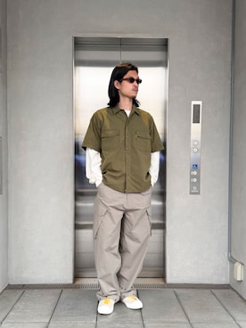 「UNION（UNION TOKYO）（ユニオン）のUNION TOKYO SUNSET SHIRT ユニオントーキョー シャツ（シャツ/ブラウス、グリーン系）」を使った、 UNION TOKYO さん（メンズ・183cm）の夏コーディネート