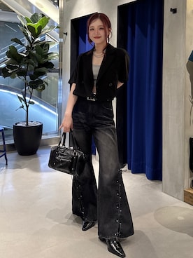 「PAGEBOY（ページボーイ）の【2WAY仕様】スタッズミニボストンバッグ（ショルダーバッグ、ブラック系）」を使った、Suzuka さん（レディース・158cm）の夏コーディネート