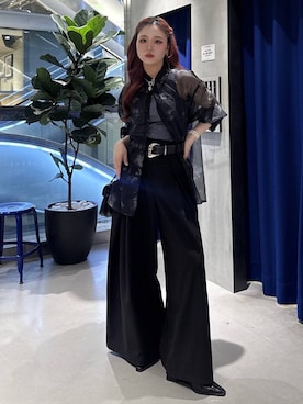 「PAGEBOY（ページボーイ）のMEGAワイドスラックス（スラックス、ブラック系）」を使った、Suzuka さん（レディース・158cm）の夏コーディネート