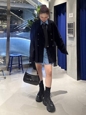 「PAGEBOY（ページボーイ）のレースアップソックスブーツ（ブーツ、ブラック系）」を使った、Suzuka さん（レディース・158cm）の春コーディネート