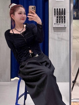 「PAGEBOY（ページボーイ）のヴィンテージバックルベルト（ベルト、ブラック系）」を使った、Suzuka さん（レディース・158cm）の春コーディネート