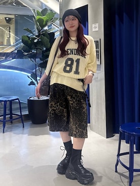「PAGEBOY（ページボーイ）のレースアップソックスブーツ（ブーツ、ブラック系）」を使った、Suzuka さん（レディース・158cm）の春コーディネート