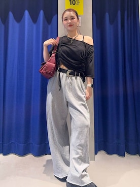 「PAGEBOY（ページボーイ）のサイドタックルーズウラケパンツ/イージーパンツ【4color・2size】（スウェットパンツ）」を使った、Suzuka さん（レディース・158cm・20代）の夏コーディネート
