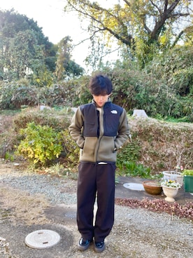 「ノースフェイス」｜「アイテム（スウェットパンツ）」を使った、piz0508さん（メンズ・163cm）の冬コーディネート