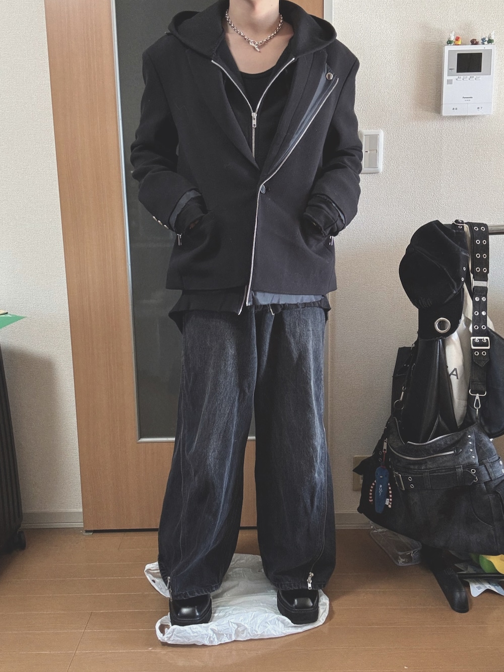 GRANCY ヘビーウェイト レイヤーデザイン　フルジップフーディ　ブラック　M GRANCY】Heavyweight LayerDesign FullzipHoodie