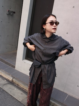 「LA PEAU DE GEM（ラポドゥジェム）の【LA PEAU DE GEM】micro collar shirt/マイクロカラーシャツ（シャツ/ブラウス、ブラック系）」を使った、nonokuakiさん（レディース・148cm）の夏コーディネート