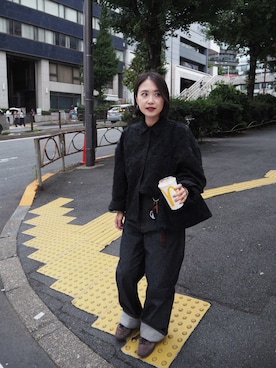 「LA PEAU DE GEM（ラポドゥジェム）のシャギージャガードシャツ / 【 LA PEAU DE GEM 】 shaggy jacquard shirt（シャツ/ブラウス、ブラック系）」を使った、nonokuakiさん（レディース・148cm）の秋コーディネート
