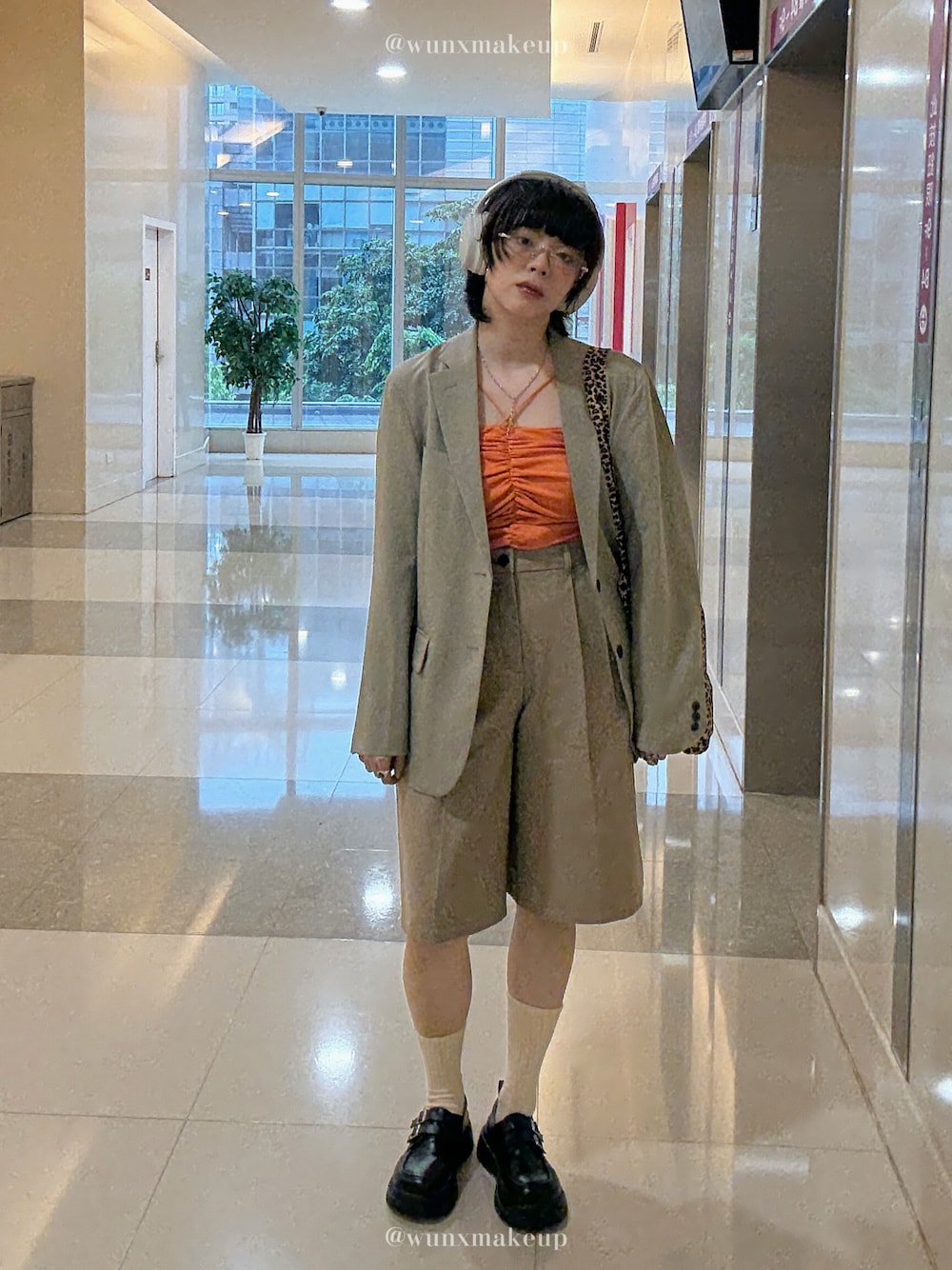 「MOUSSYのDOUBLE STRAP キャミソール（キャミソール、オレンジ系）」を使った、wunnnnnnnさん（レディース・159cm）の春コーディネートの1枚目の写真