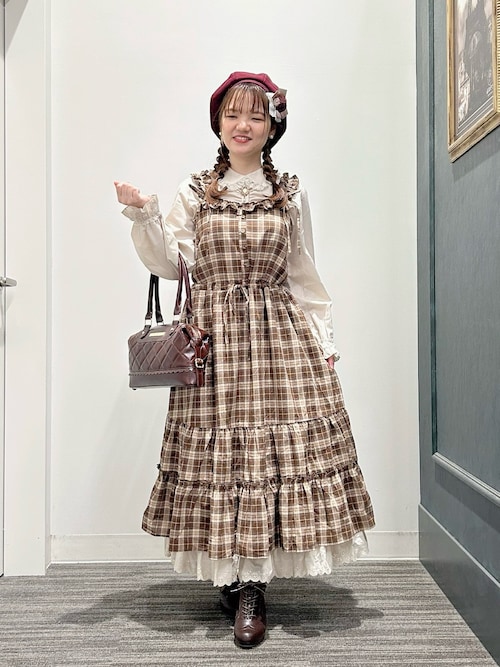 コットンレース使チェックワンピース（ワンピース）｜axes femme