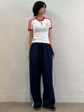 「adidas（アディダス）のスリーストライプス 半袖Tシャツ / 3 STRIPES TEE / アディダスオリジナルス adidas Originals（Tシャツ/カットソー、ホワイト系）」を使った、MNさん（レディース・161cm）の夏コーディネート