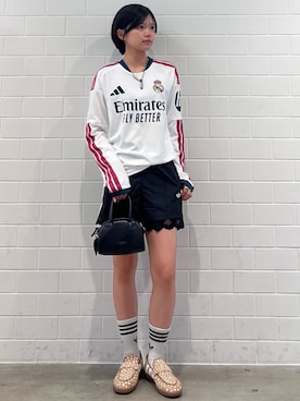 「adidas（アディダス）のTRF ボウリング バッグ / アディダスオリジナルス adidas Originals（ハンドバッグ、ブラック系）」を使った、MNさん（レディース・161cm）の夏コーディネート