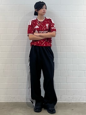 「adidas（アディダス）の94 グラフィック スナップバック キャップ / アディダスオリジナルス adidas Originals（キャップ、ブラック系）」を使った、MNさん（レディース・161cm）の夏コーディネート