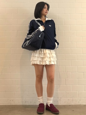 「adidas（アディダス）のハンドボール スペツィアル ローファー / HANDBALL SPEZIAL LOAFER / アディダスオリジナルス adidas Originals ローファースニーカー（スニーカー、レッド系）」を使った、MNさん（レディース・161cm）の春コーディネート