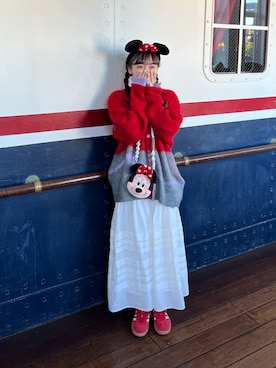 「PAMM（パム）の気狂いのニットカーディガン（カーディガン/ボレロ、レッド系）」を使った、🐏さん（レディース・157cm）の春コーディネート