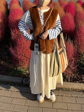 「アイテム（その他アウター、グリーン系）」を使った、しいさん（レディース・157cm）の冬コーディネート