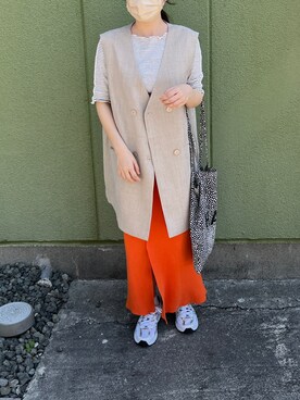 「Kastane（カスタネ）のテレコボーダー5分袖Tee（Tシャツ/カットソー）」を使った、しいさん（レディース・157cm）の春コーディネート