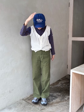 「ORCIVAL（オーシバル）のORCIVAL/オーシバル　コットンロード ワイドボートネックロングスリーブ ボーダー　WIDE BOATNECK LONGSLEEVE BORDER B249 22AW（Tシャツ/カットソー、ブラウン系）」を使った、🐏さん（レディース・157cm）の冬コーディネート