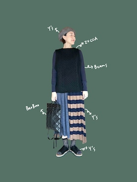 「コーディネート」｜「アイテム（ハンチング/ベレー帽）」を使った、dayofdayさん（レディース・160cm）の春コーディネート