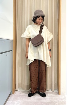 「ブラウンコーデ」｜「アイテム（チュニック）」を使った、あさいまりこさん（レディース・151cm）の夏コーディネート