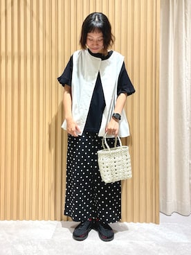 「ドットパンツ」｜あさいまりこさん（レディース・151cm）の夏コーディネート