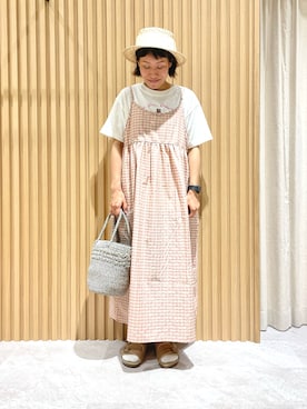 「アイテム（ワンピース、ピンク系）」を使った、あさいまりこさん（レディース・151cm）の春コーディネート