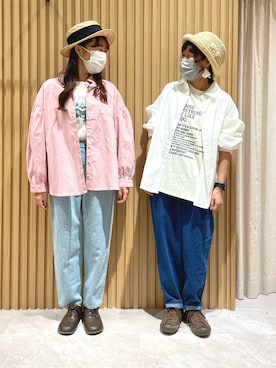 「お揃いコーデ」｜「アイテム（帽子）」を使った、あさいまりこさん（レディース・151cm）の春コーディネート