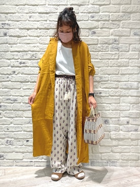 「マスタード」｜「アイテム（シャツワンピース）」を使った、あさいまりこさん（レディース・151cm）の春コーディネート