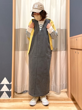 「Samansa Mos2 blue」｜「アイテム（キャップ）」を使った、あさいまりこさん（レディース・151cm）の冬コーディネート