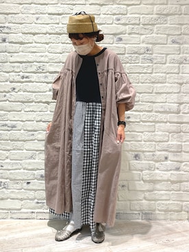 「ブラウン×ブラック」｜「アイテム（ワンピース/ドレス）」を使った、あさいまりこさん（レディース・151cm）の夏コーディネート