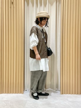 「ニットベスト」｜「アイテム（チュニック）」を使った、あさいまりこさん（レディース・151cm）の秋コーディネート