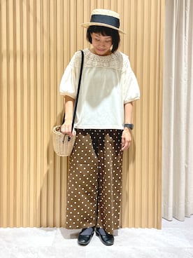 「ドットパンツ」｜あさいまりこさん（レディース・151cm）の夏コーディネート