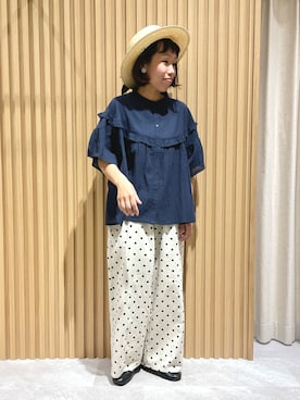 「ドットパンツ」｜あさいまりこさん（レディース・151cm）の夏コーディネート