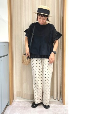 「ドットパンツ」｜あさいまりこさん（レディース・151cm）の夏コーディネート