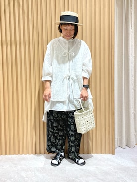 「レースブラウス」｜「アイテム（チュニック）」を使った、あさいまりこさん（レディース・151cm）の夏コーディネート