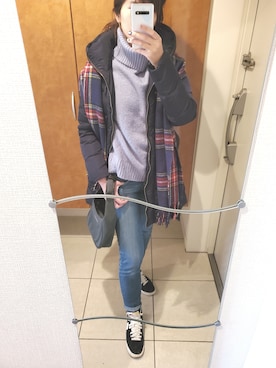 「ZARA（ザラ）のアイテム（ダウンジャケット/コート、ブルー系）」を使った、Mさん（レディース・168cm）の冬コーディネート