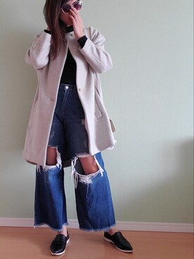 「ニット/セーター」｜「アイテム（ノーカラーコート）」を使った、Mさん（レディース・168cm）の冬コーディネート