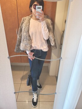 「AMERICAN HOLIC（アメリカンホリック）のアイテム（ニット/セーター、ピンク系）」を使った、Mさん（レディース・168cm）の冬コーディネート