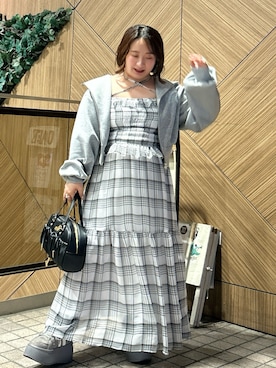 「one after another NICE CLAUP(ワンアフターアナザーナイスクラップ)の肩リボンティアードキャミワンピース(ワンピース、その他)」を使った、oshiiiige17さん(レディース・142cm)の春コーディネート