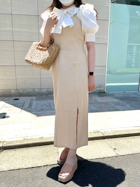 「ボウタイ」｜「アイテム（ワンピース/ドレス）」を使った、たじさん（レディース・156cm）の春コーディネート