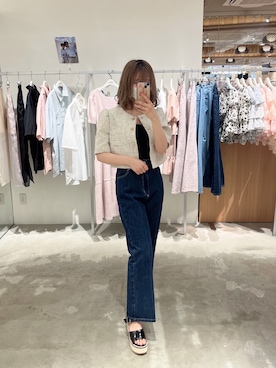 「nice claup」｜「アイテム（ノーカラージャケット）」を使った、りぃさん（レディース・156cm）の春コーディネート