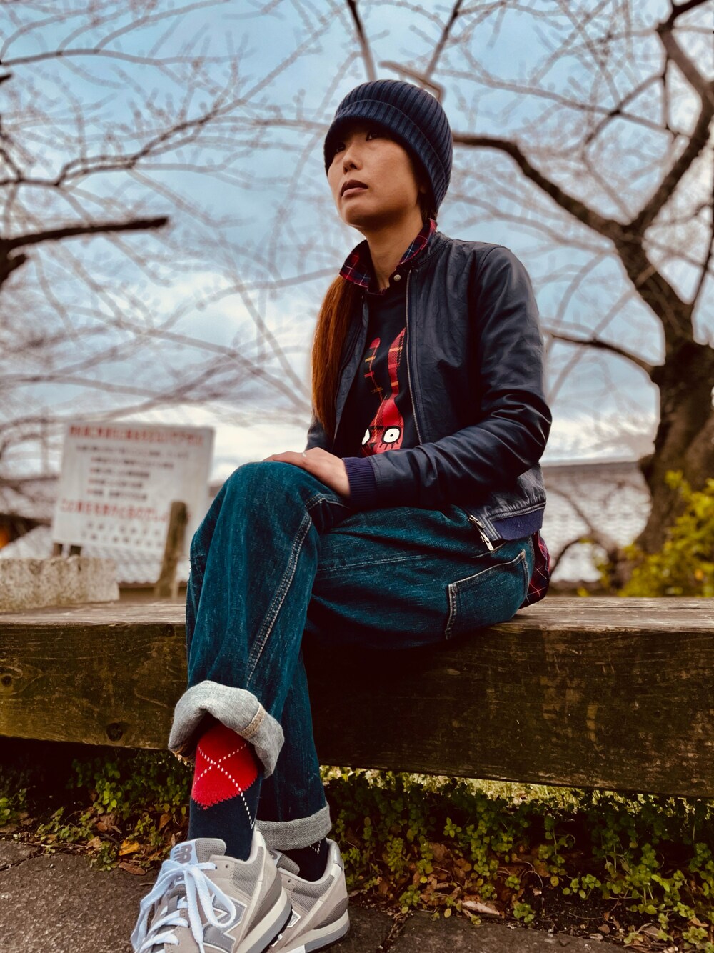 「春、春服みてみて、低身長、うさぎ、ニューバランス、ライダース、ライダースジャケット、アーガイルソックス、slowgun、PETER JENSEN、Edition、パープル、パープルコーデ、レザーブルゾン、レザージャケット」｜「EDITIONのアイテム（ライダースジャケット、パープル系）」を使った、Charlotteさん（レディース・154cm）の春コーディネートの1枚目の写真