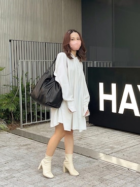 「LOWRYS FARM（ローリーズファーム）のストレッチヒールブーツ　851418（ブーツ）」を使った、monmyさん（レディース・153cm）の秋コーディネート