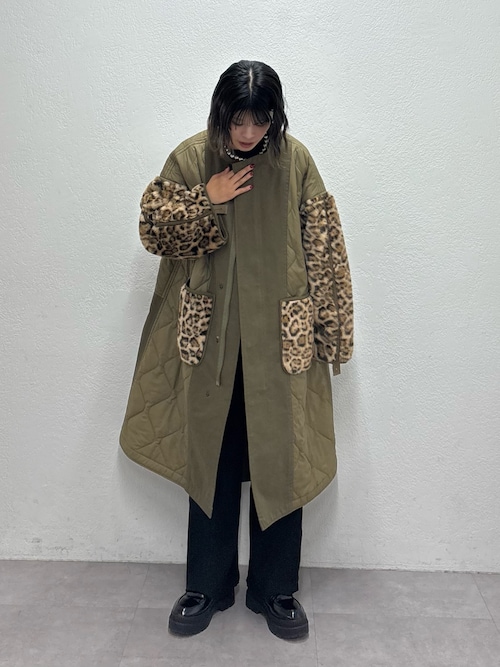 etsinta】ファー切替ノーカラーキルティングコート（ノーカラーコート